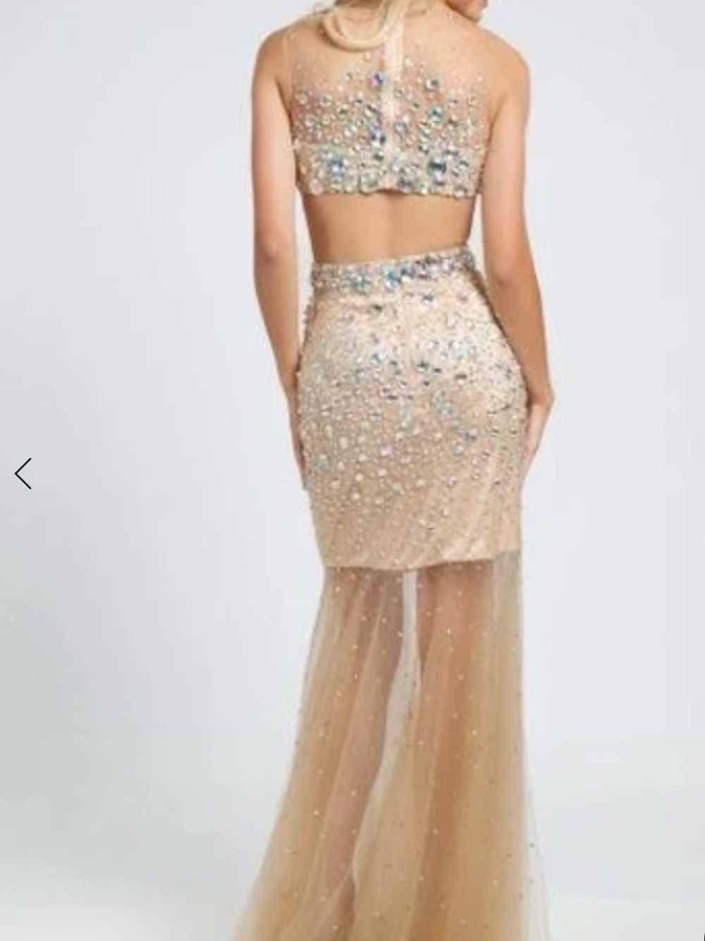 Jovani Nude Beaded High-Low Two-Piece Dress